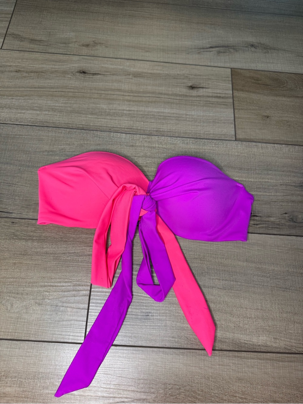 Women’s Two-Tone Tie-Front Bandeau Top - Hot Pink & Purple